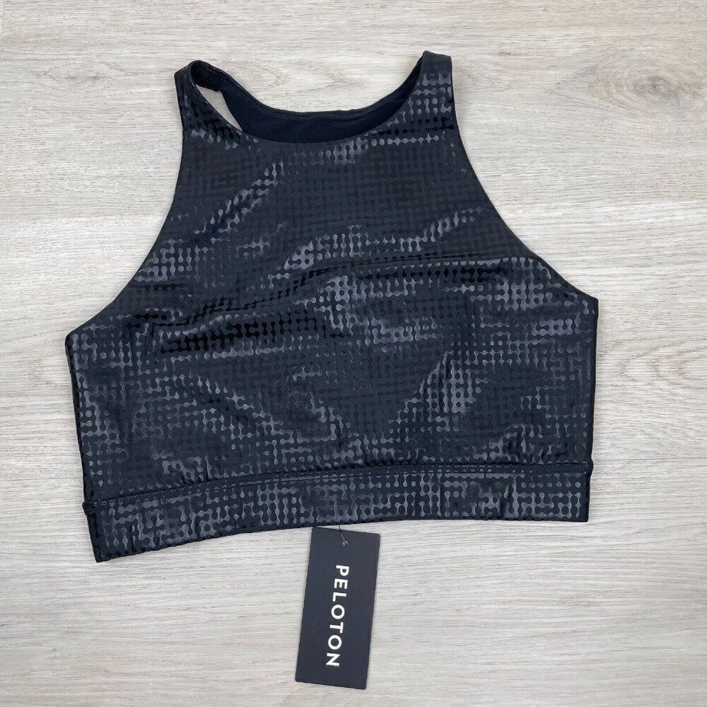 Peloton‎ Show Up High Neck Sports Bra Womens Small Black Digital Foil